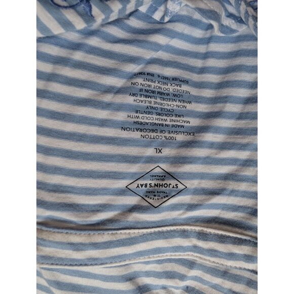St. Johns Bay Womens Blue & White Striped Embroidered Cotton Top XL NWT - Picture 3 of 7